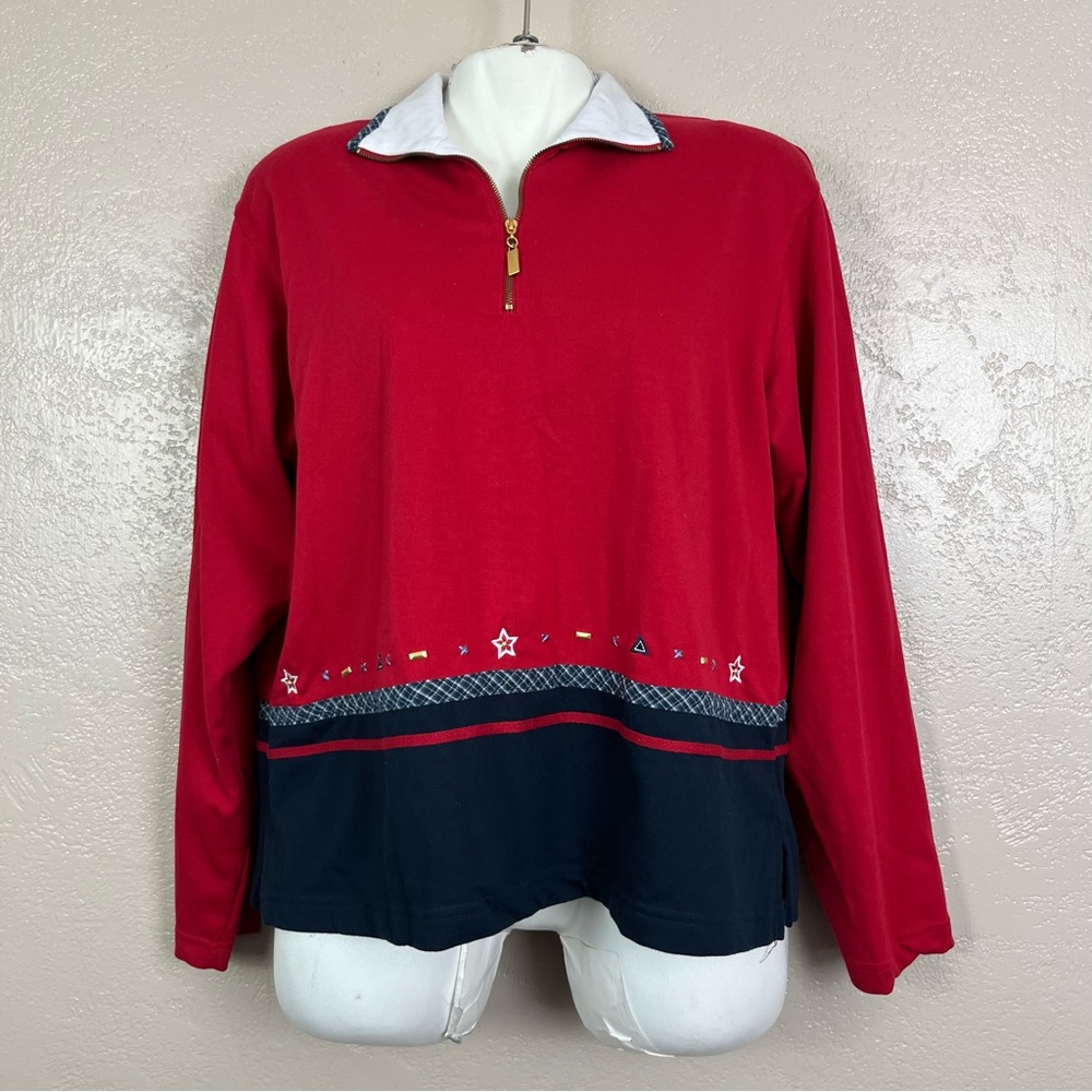 K wear by‎ Koret vintage long sleeve red navy blue sweater size large